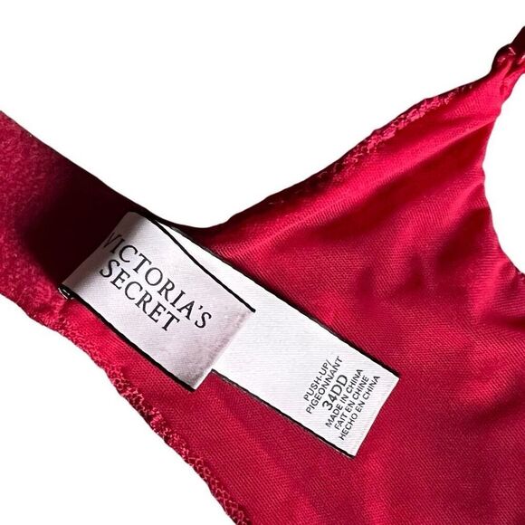 Victoria’s Secret Red Lace Push Up Bra 34DD Cut out Lace Accent Very Sexy - Picture 5 of 12